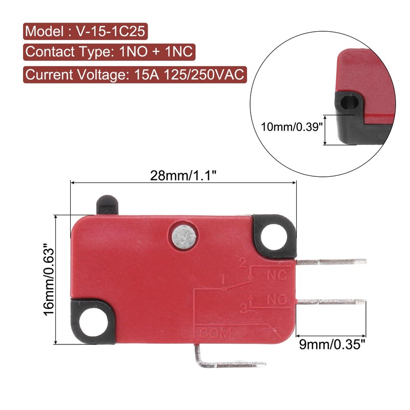 sourcing map 6Pcs V-15-1C25 1NO + 1NC Micro Limit Switch