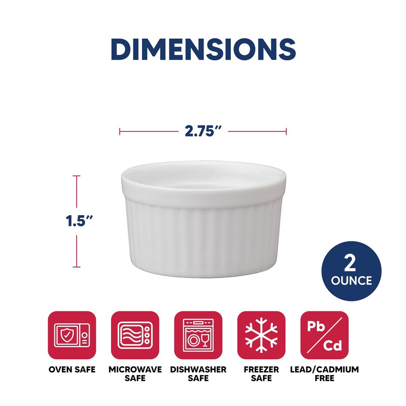 HIC Kitchen Ramekin, Fine Porcelain, For Serving Condiments, Dips, Sauces,