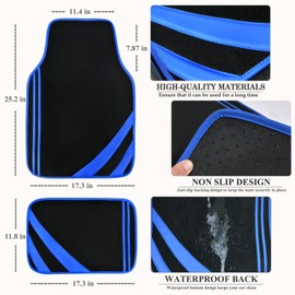 CAR PASS Faux Leather Car Mats Blue Edge Waterproof Car Floor Mats Car Carpet Mats 4 Pieces with Double Stitch Line Anti-Slip Backing Design, Universal Fit for Most Vehicles,SUVs,Sedan,Vans