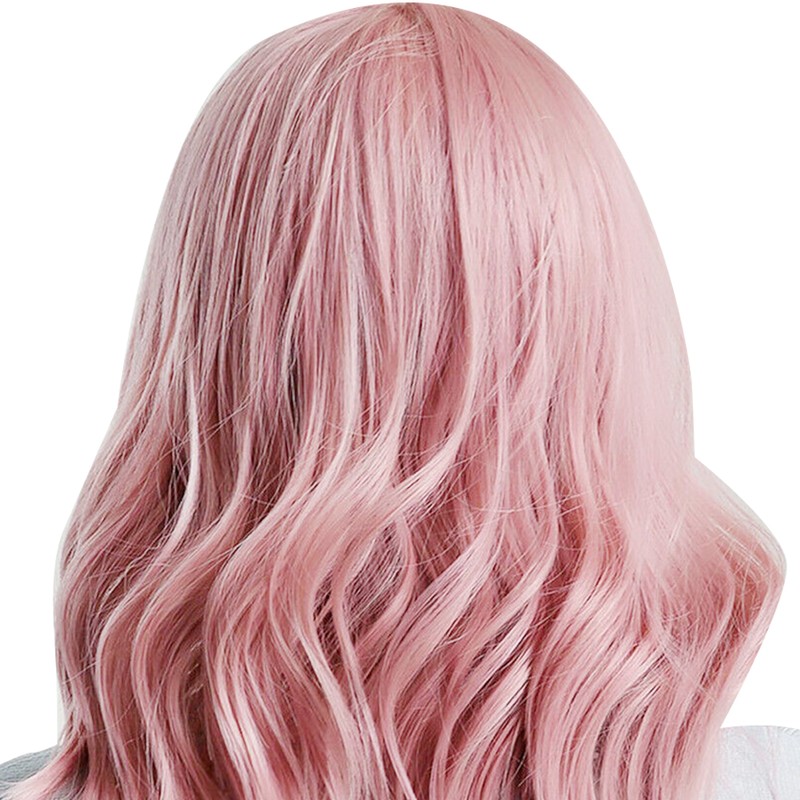 LC210-1 Curly Wavy Wig Pink Pastel Short Bob Synthetic Wigs