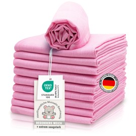 ZOLLNER Set of 10 Muslin Burp Cloths 70 x 70 cm Cotton Skin-friendly Muslin Cloths Especially Soft and Extremely Absorbent Washable up to 60 °C Pink