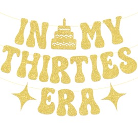 In My Thirties Era Glitter Banner for Her Him 30th Birthday Party Decorations, Pre-Strung Gold Happy Birthday Banner, 30th Birthday Gifts for Women Eras Tour Party Decorations