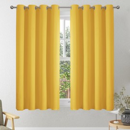 VEHEDE Blackout Curtains with Eyelets, Opaque Curtains, Thermal Curtain, Cold Protection, Thermal Curtain, Heat Protection for Girls, Window Curtains, Short for Bedroom, H 137 x W 117 cm, Mustard