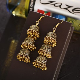 Kenjudess Vintage Ethnic Earrings Bohemian Long Bell Earrings Exotic Indian Earrings Jewelry for Women (Gold B)