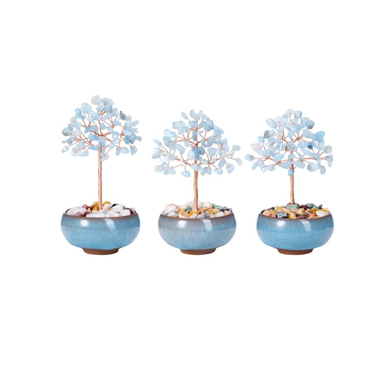 JSDDE Aquamarine Crystal Tree Reiki Healing Crystals Stone Tree Figurines