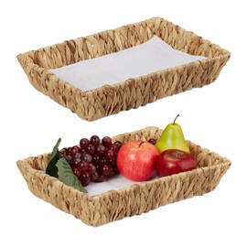 Relaxdays Fruit Bowls, Set of 2, Decorative Baskets for Fruit, Bread and Much More, Made of Water Hyacinth, HBT Approx. 7 x 34 x 24 cm, Boho Style, Natural