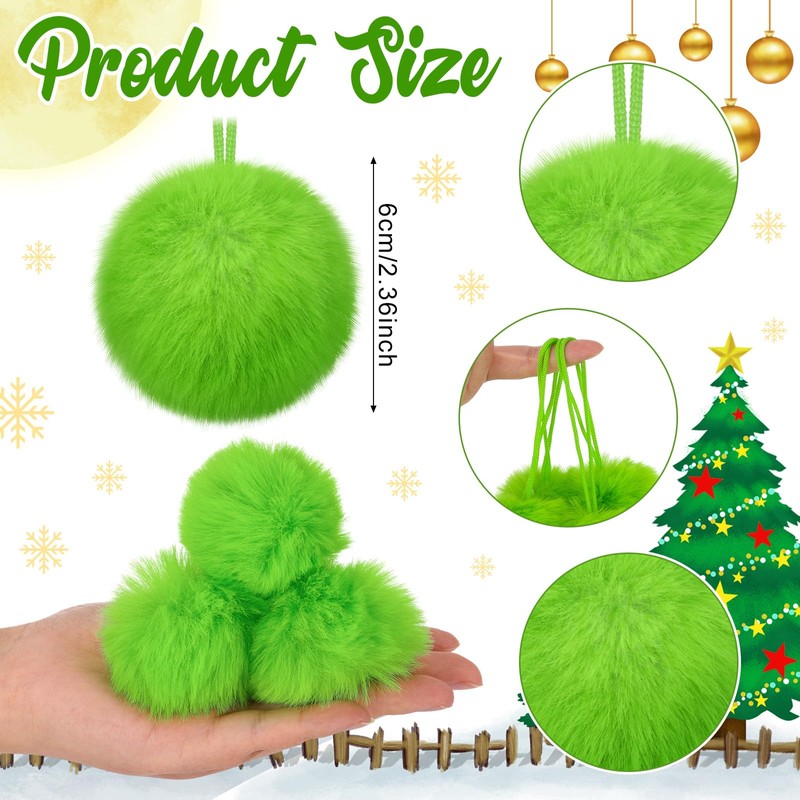 12 Pcs Lime Green Furry Christmas Ball Ornaments Christmas Tree