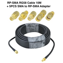 ACONRFTOL RP-SMA-Verlängerungskabel Stecker Buchse 10M RG58 Koaxialkabel mit 5Stück RP SMA Adapter 50ohms WiFi Antenne Verlängerungs Geringer Verlust für Sicherheit IP Kamera Wireless Netzwerkkarte