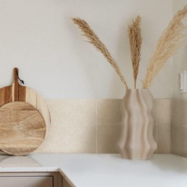 Boho Art Peel and Stick Vinyl Tile Stickers, Self-Adhesive Wall Tile Decals, Waterproof Backsplash Stickers for Kitchen Bathroom Decor, Beige Abstract Leaves, 6x6inch/15x15cm, 25Pcs