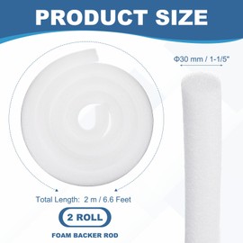 PATIKIL 1-1/5 Inch x 7 Feet Backer Rod for Gaps and Joints, 2 Roll Foam Rope Caulk Crack Joint Filler Roll Seal Weather Strip for Home Construction Car, White