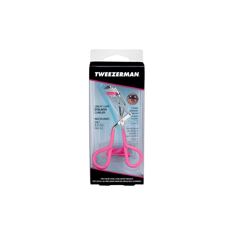 Rizador de pestañas con manijas comodas, color Rosado Neón