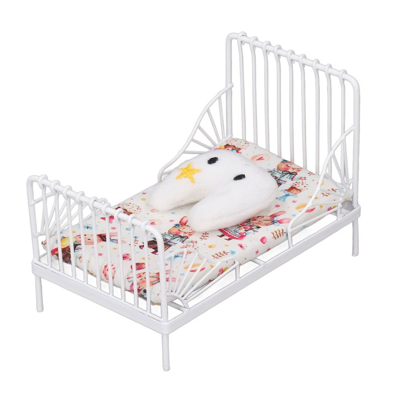1:12 Scale Dollhouse Furniture Mini Bed Set Decorative Pillow Metal