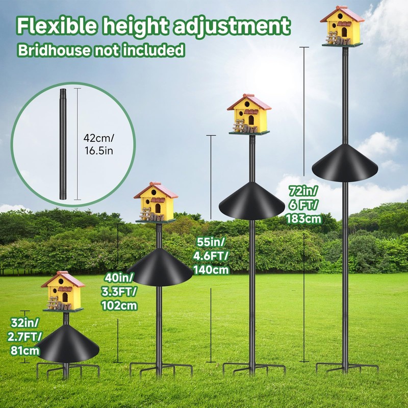Proerr Smart Bird Feeder Pole Stand 79In,Adjustable Height Metal Bird