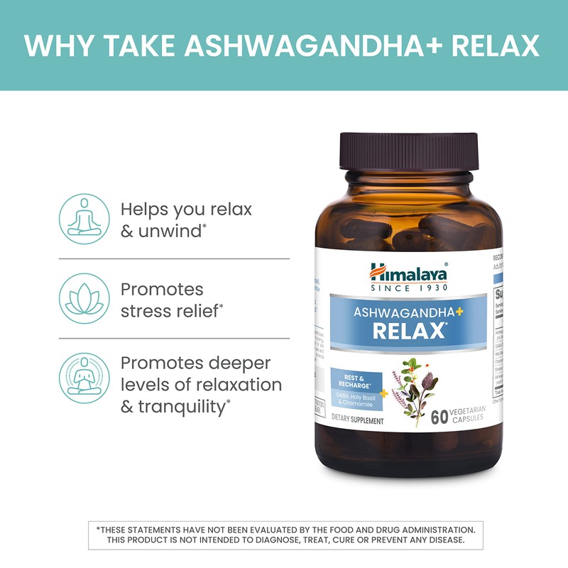 Himalaya Ashwagandha+ Relax, with GABA, Holy Basil & Chamomile for