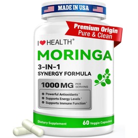Moringa Capsules 1000mg – High Potency 10:1 Leaf Extract – Energy, Sleep, Immune & Gut Health Support – Vegan, Non-GMO – 60 Veg Capsules, Made in USA, 1 Pack