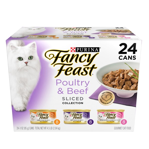 Fancy Feast Wet Cat Food, Sliced, Poultry & Beef Variety Pack - (24) 3 oz. Cans