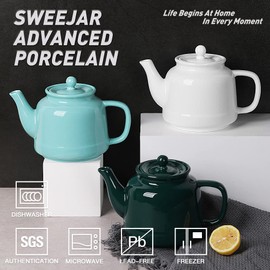 Sweejar 35 oz Porcelain Tea Pot, Teapot with Removable 18/8 Stainless Steel Infuser, Microwave & Dishwasher Safe Tea Maker, Tea Infuser Pots for Blooming loose Leaf Tea,Chrismas Women Gift (Turquoise)