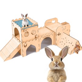 SoulThink's Large Guinea Pig Hideout & House - Easy to Assemble Wooden Guinea Pig Castle with Hammock, Ramp and Guinea Pig Toys Accessories Guinea Pig Habitat Suitable for Hamsters and Chinchilla