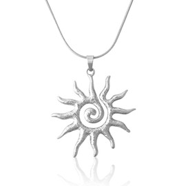 Mikovivi Silver Sun Pendant, Dainty Sunshine Necklace Magical Charm Solar Pendant Necklace Swirl Sunburst Choker Shiny Statement Jewelry Accessories for Women