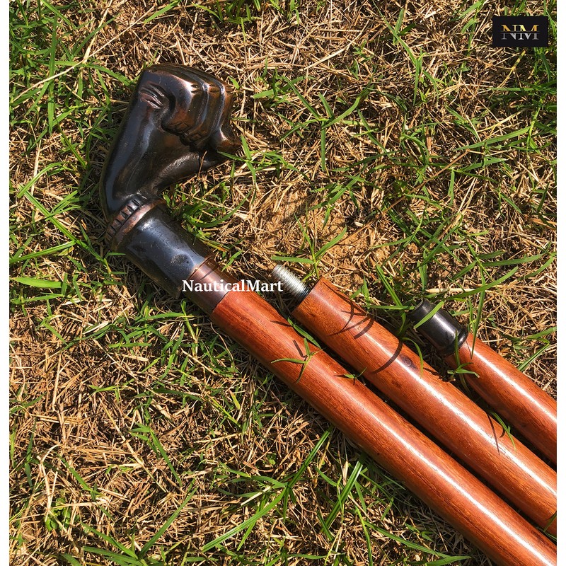 Brass Walking Cane Fisted Walking Stick Fist Cane Carved Walking