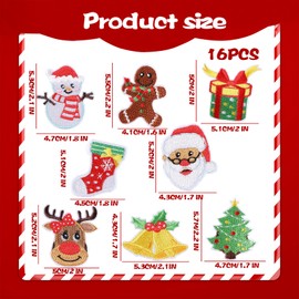 Christmas Embroidered Iron on Patches DIY Accessories, Assorted Santa Claus/Snowman/Stocking/Gift Decorative Patches for Christmas Costume Decoration, 16 Pieces Package