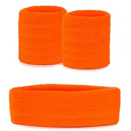 krautwear Women's Sweatbands Set Headband 2 Bracelets 80s (Sweatbands Set, Orange)