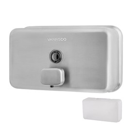 VANNSOO Wall Mounted Hand Soap Dispenser Bathroom, 1100ml 37oz Commercial Stainless Steel Liquid Soap Dispenser Wall Mount (Horizontal Brushed)