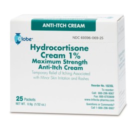 Globe (Box 25 Hydrocortisone 1% Maximum Strength Cream, (0.9g Packet) Anti-Itch Cream for Redness, Swelling, Itching, Rash, Bug Bites, Eczema, More