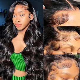 ANDRIA Glueless Wig Pre Plucked HD Lace frontal Wig for Black Women 13x4 Black Body Wave Lace front Wigs Synthetic Lace Front Wig With Baby Hair Loose Wave colored Wigs for Women Daliy Party Use