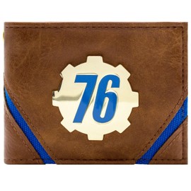 Fallout 76 Gold Metal Badge Vault-Tec Cog Emblem Bi-Fold Wallet ID & Card Holder, Brown, Brown, One Size, One Size, Brown, Taille Unique, One Size
