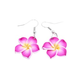 Lovely Hawaiian Plumeria Rubra Dangle Earrings Tropical Flower Bohemia Luau Beach Party Accessories for Women Gifts-Red, Zinc Resin, No Gemstone