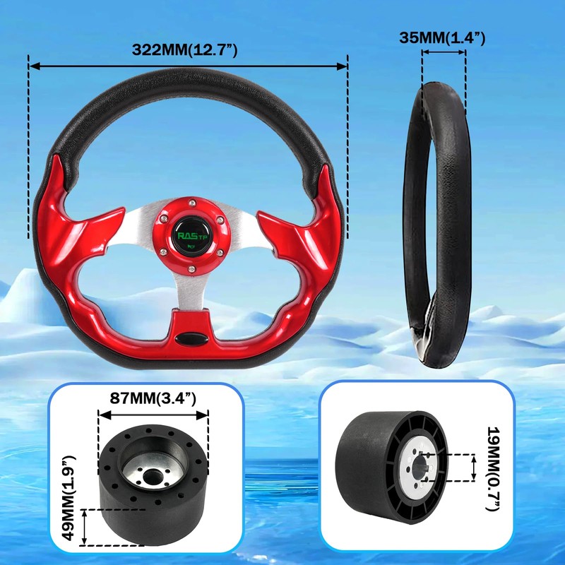 RASTP 12.6 Inch Boat Steering Wheel with 3/4“ Axle Marine