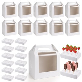 BOHUIZ 12Pcs Portable Cake Pop Holder Boxes, White Candy Boxes with Clear Window Cakes Pop Boxes Packaging Gift Cakes Pop Stand for Lollipops, Candy Pops, Wedding Birthday Baby Shower Party