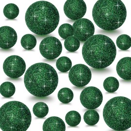 Hicarer 120 Pcs Pearl for Vase Pearls Bead for Centerpieces Makeup Brush Holder Filler Assorted Round Faux Beads for Wedding Home Decor, 14/20/ 30 mm(Glitter Green)