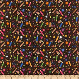 Mook Fabrics Back to School Blackboard Pencils, Multi Yard
