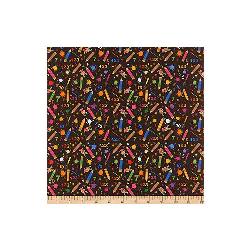 Mook Fabrics Back to School Blackboard Pencils, Multi Yard
