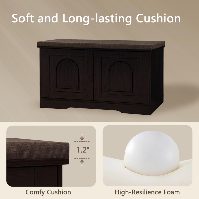 DINZI LVJ Shoe Bench, Entryway Storage Bench with Doors, Cushion,