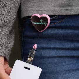 Jesus Saved My Life EKG Heart Rate Pulse Religious Christian Heart Lanyard Retractable Reel Badge ID Card Holder - Pink