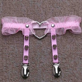 Adove Women Adjustable Leather Thigh Garter, Heart Shaped Leg Garter with Clips punk goth Garters for thigh high socks(DWD PINK)