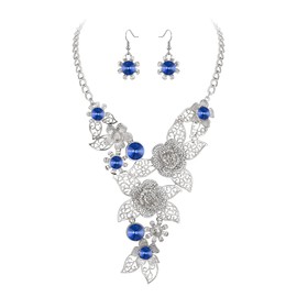 EVER FAITH Leaf Flower Necklace and Earrings Set, Sparkling Crystal Flowers Cluster Jewellery Set Clear Gold Tone, Crystal, No Gemstone