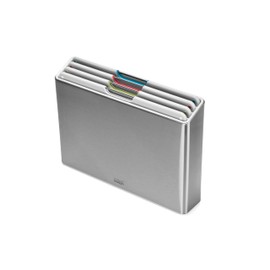 Joseph Joseph Folio 4-Piece Color-Coded Chopping Board Set, Stainless Steel Slimline Case for Organized Kitchen Storage, Light Stone