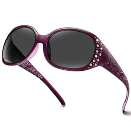 HAOLOTA Polarized Sunglasses for Women, Rhinestone Wrap Around Sunglasses with UV400 Protection