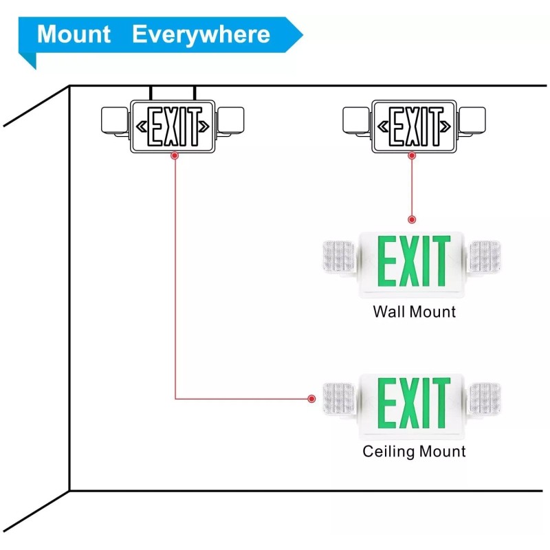 UL Listed Led 4 Packs Led Green Exit Sign with