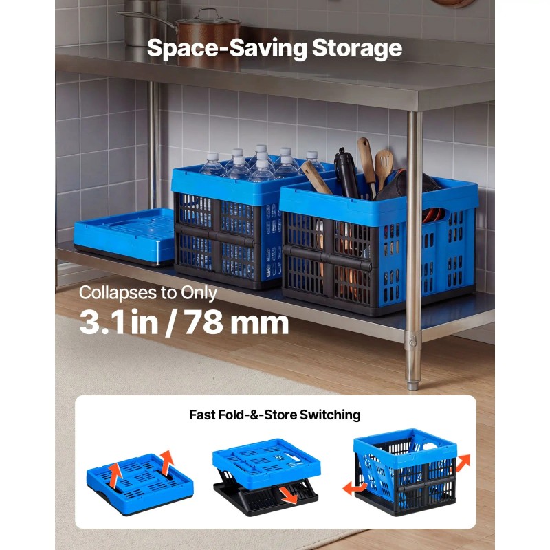25L Plastic Collapsible Storage Bins 3 Pack Stackable Folding Storage