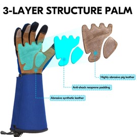 Vgo... Gardening Gloves Long Sleeves in Leather with Touchscreen, Heavy Duty Work Gloves Gauntlet Thorn Proof Antivibration for Yard Garden Agriculture,1 pair