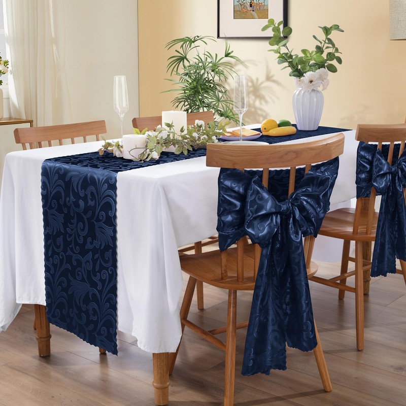 MILVOWOC 4 Pack Navy Blue Satin Table Runner, 12 x