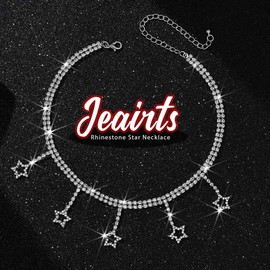 JEAIRTS Rhinestone Star Choker Necklace Jewelry Silver Glitter Crystal Pendant Costume Necklaces Chain for Women, Rhinestone, Rhinestone