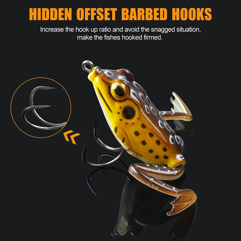 Topwater Frog Fishing Lure Kit, 5pcs Soft Artificial Bait Hollow