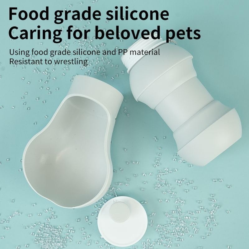 Portable Dog Water Bottle with Foldable Bowl, 550ml, White, Leak-Proof