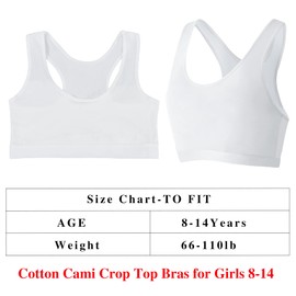 EDS Service Crop Top Bra for Kids, 2 Pack Cotton First Teen Girls Bra, Non- Wire Double Layer Girls Training Bra for Age 8-14 Years (White+Black)